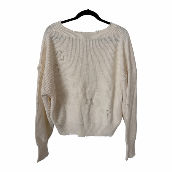 525 AMERICA Distressed Shaker V-Neck Sweater In off white - Picture 3 of 3